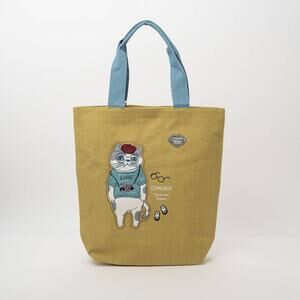 Kusuguru Japan Cat & French Bulldog Embroidered Tote Bag - Y